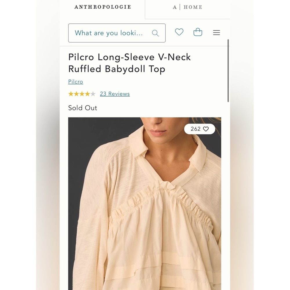 Anthropologie Pilcro Cream Long-Sleeve V-Neck Ruffled Babydoll Top XS - Picture 13 of 13